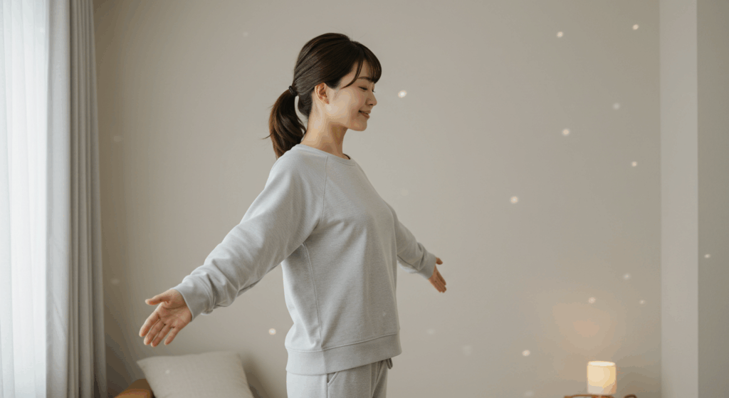 深呼吸して自律神経を整える女性